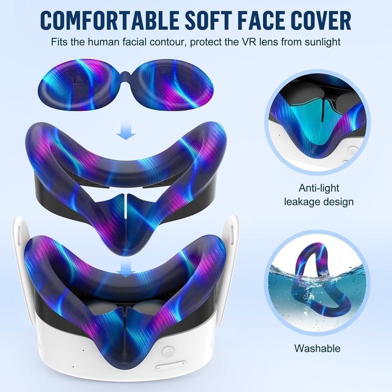 ms cleo Silicone Cover Set Compatible with Meta/Oculus Quest 3s Accessories, Silicone Face Cover, Controller Grip Cover, Camera Lens Protector, VR Shell Cover, Protective Lens Cover, Not Fit Quest 3 - Image 5